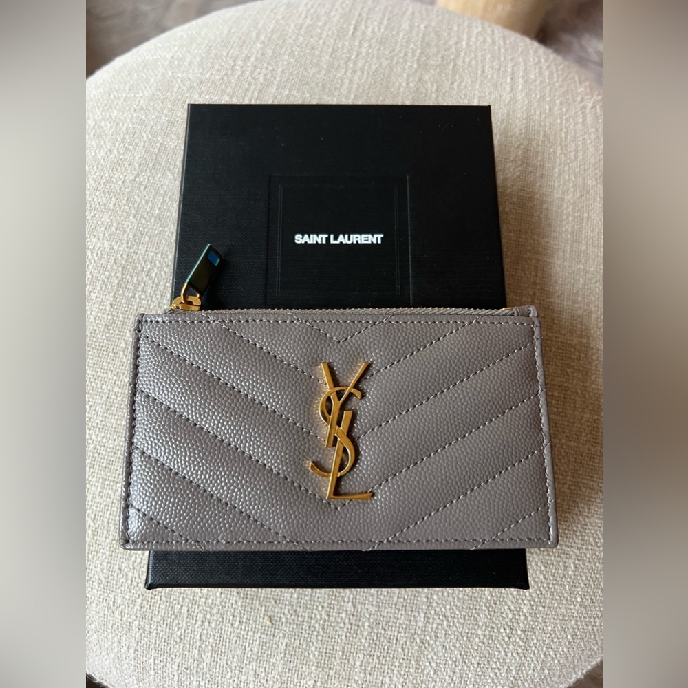 SOLD ❌ Saint Laurent YSL Gray Zipped Card Holder Wallet